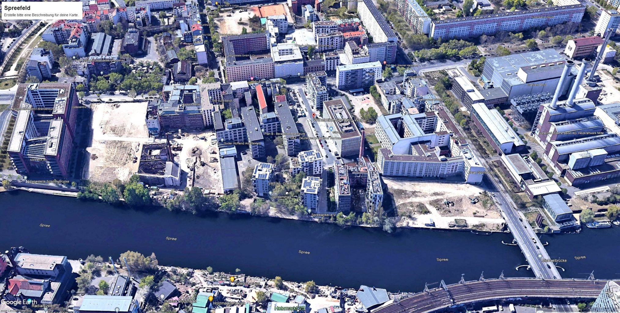 Spree und Spreefeld bei Google Earth. - Klick auf das Bild für eine Großansicht