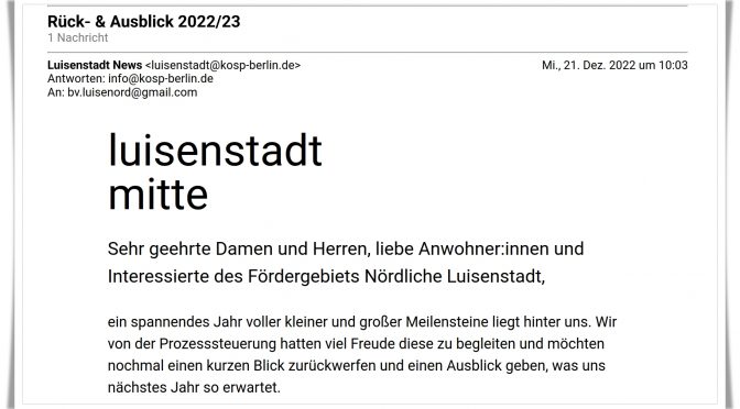Luisenstadt Mitte – Highlights 2022 Ausblick 2023