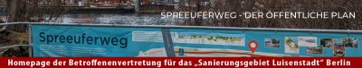 Spreeuferweg-Werbebanner am Wilhelmine-Gemberg-Weg