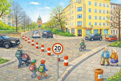 Diagonalsperre Waldemarstrasse Ecke Leuschnerdamm, KI generiert mit open Ai - Quelle: KFZ Wildwest